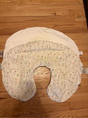 2 Boppy Nursing Pillow Covers one in white and one White with Bunny Print.